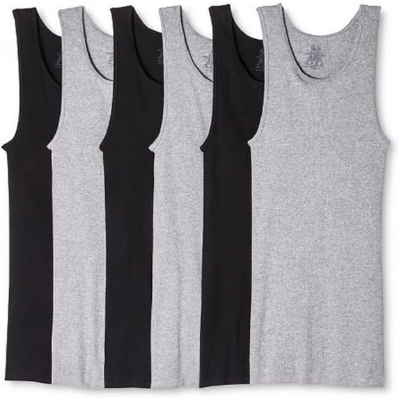 Hanes Men's Cotton Tank Undershirts Pack, Moisture-Wicking Ribbed Tanks, lightweight, Black/Grey Assorted (12-PACK), Medium 38-40"