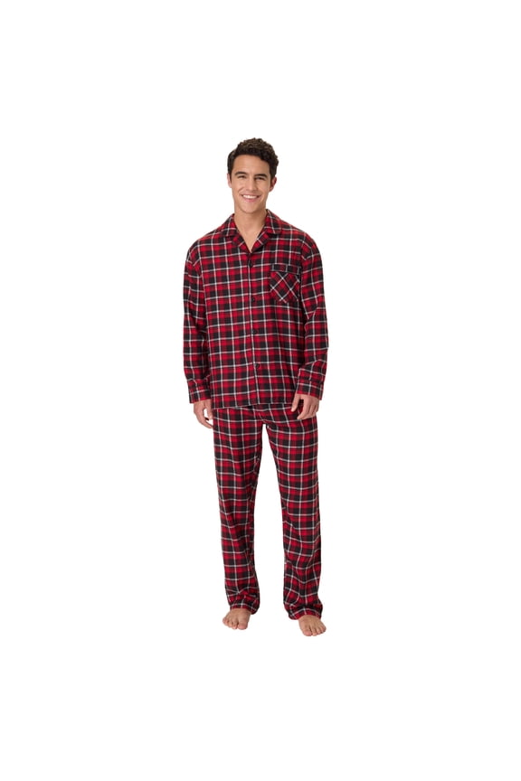 Men's Flannel Plaid Pajamas Set, 2-Piece, Sizes S-XXL, Red