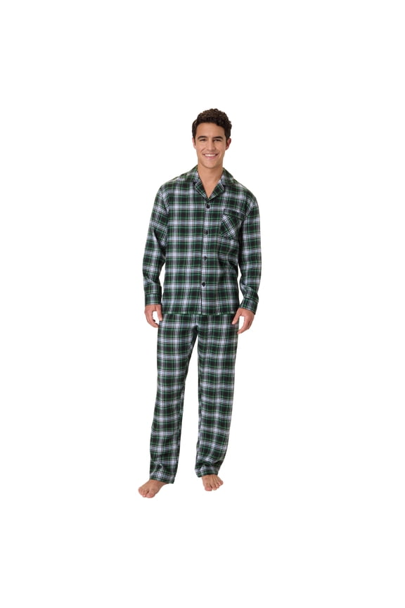 Men's Flannel Plaid Pajamas Set, 2-Piece, Sizes S-XXL, Green