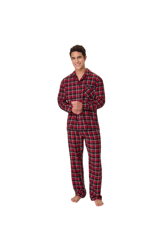 Men's Flannel Plaid Pajamas Set, 2-Piece, Sizes S-XXL, Red