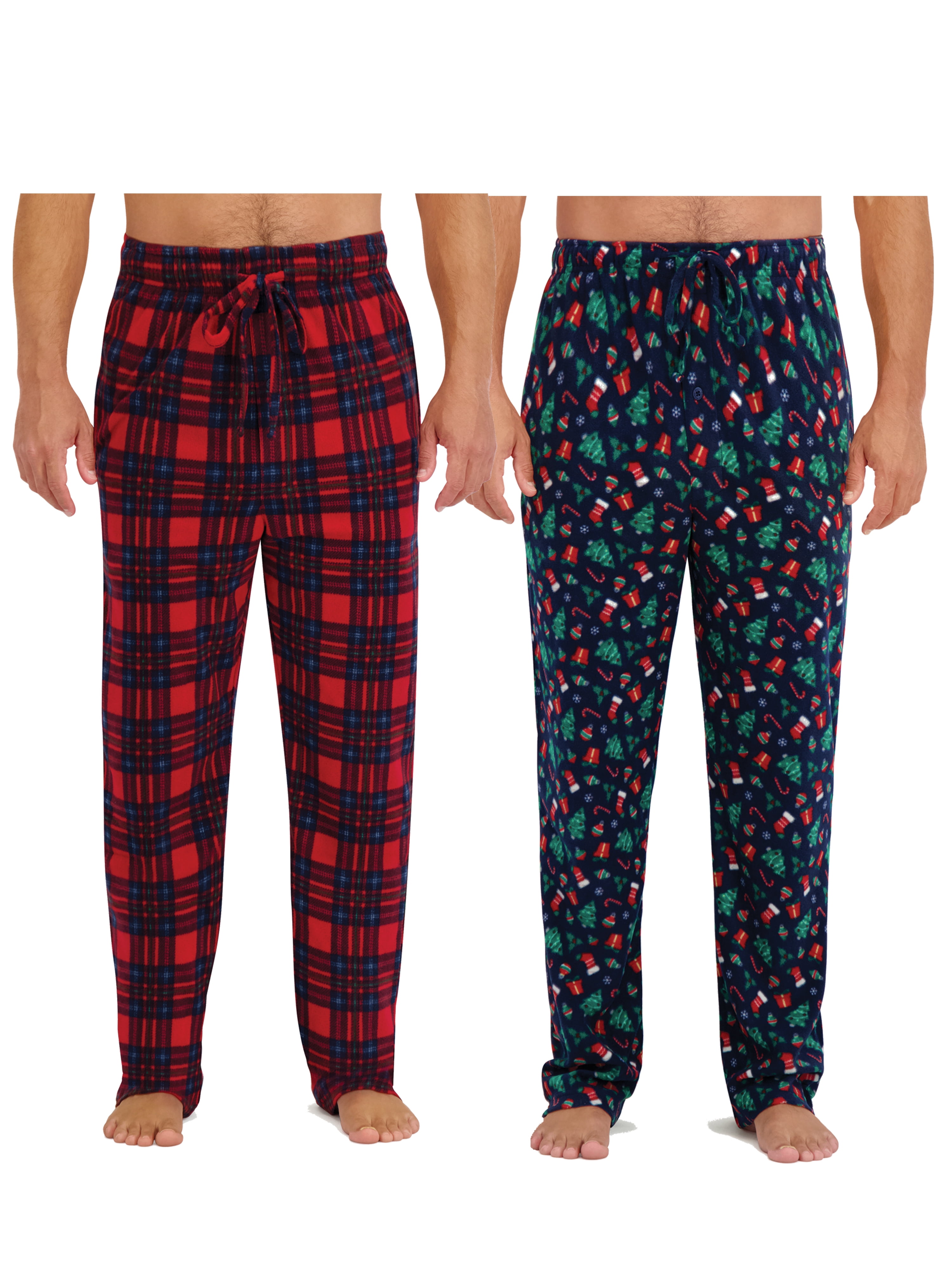 Men's Sleepwear Hanes X-Temp Men's Microfleece Sleep Set - Long Sleeve Top & Plaid Bottoms With Drawstring Hanes X-temp Men`s Microfleece Sleep Set