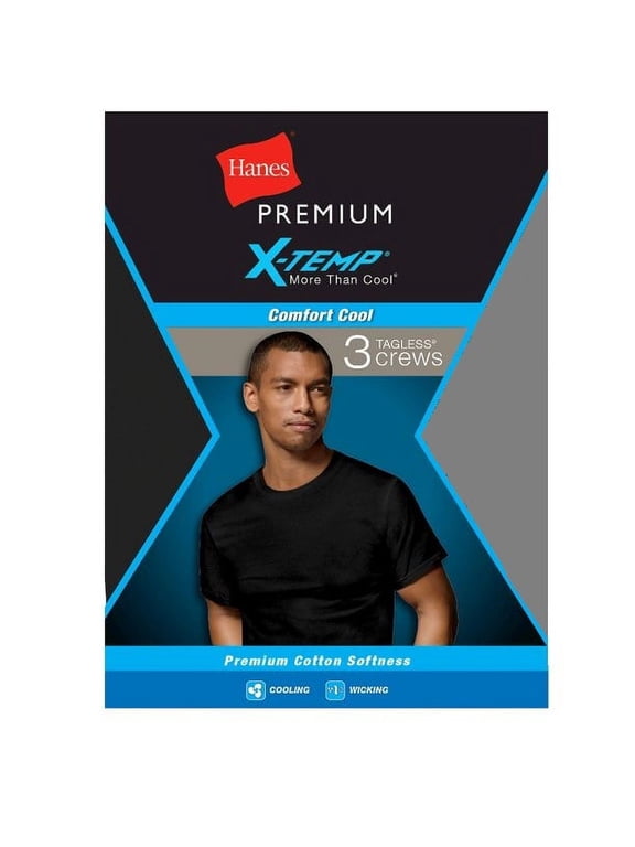 Men's Crewneck T-Shirt 3-Pack X-Temp Comfort Cool Crewneck Undershirt Black & Gray, Size M