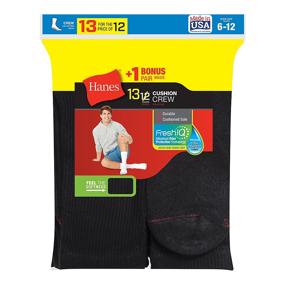 Hanes Men's Cushion Crew Socks 13Pack