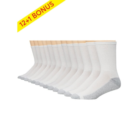 Hanes Men's Cushion FreshIQ Crew Socks 12 1 Bonus Pack