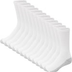 Hanes Mens Double Tough Socks, 12-pair Pack Crew Socks, White/Grey Foot Bottom, 6-12
