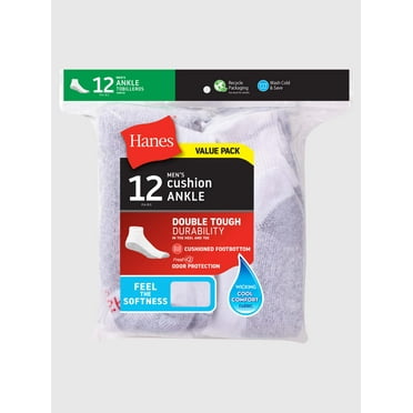 Hanes Men's Double Tough Durability Big & Tall Ankle Socks, 12-Pack