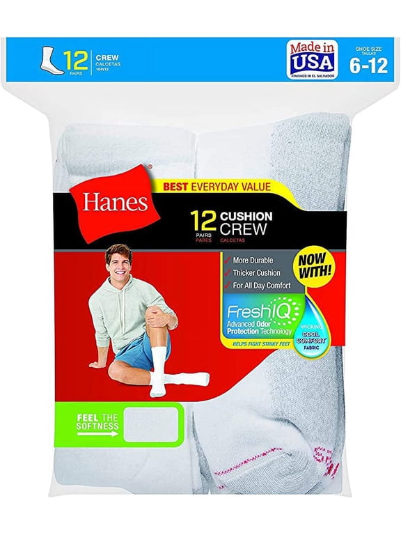 Men's Double Tough Fresh IQ Crew Socks, 12-Pair Pack Size 6-12