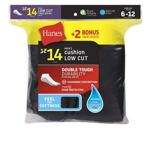 Hanes Men's Double Tough Low Cut Socks, 12 + 2 Bonus Pack - Walmart.com