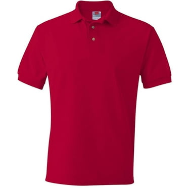Hanes Men's EcoSmart ComfortSoft Blended Jersey Sport Polo Shirt, Deep Red, Small