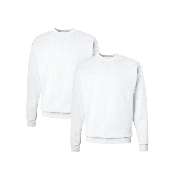Hanes Men's EcoSmart Fleece Crewneck Sweatshirt, Comfortable Long Sleeve Pullover, White 2-Pack, 2XL