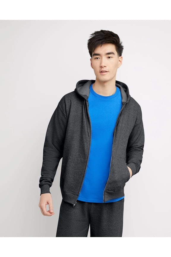 Men's Hanes® EcoSmart Fleece Full-Zip Hooded Jacket Color: Charcoal Heather1 Size: L