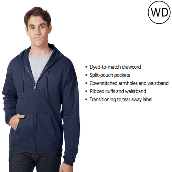 Hanes Men's EcoSmart Full-Zip Fleece Hoodie -WD18 ComfortSoft Hooded Sweatshirt (Navy, XL)