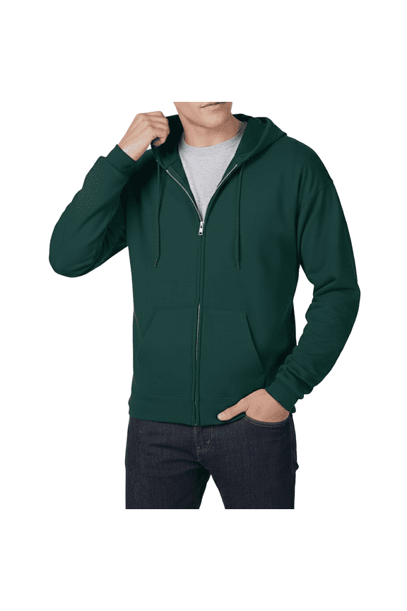 Men's EcoSmart Full-Zip Hooded Sweatshirt, Long Sleeve Pullover Pocket Hoodie, Deep Forest, 3XL