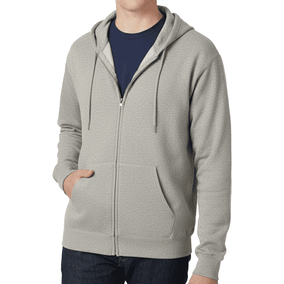 Hanes Men's EcoSmart Full-Zip Hooded Sweatshirt, Long Sleeve Pullover Pocket Hoodie, Light Steel, M