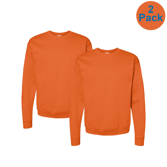 Hanes Men's EcoSmart High Visibility Work Sweatshirt, Durable Crewneck Safety Orange, XL, 2-Pack