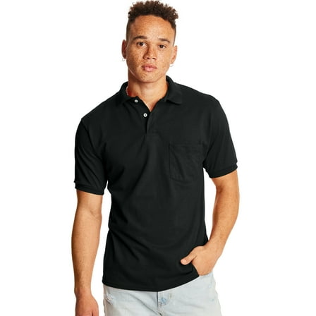 Hanes EcoSmart Men's Pocket Polo Shirt, 2-Pack Black S