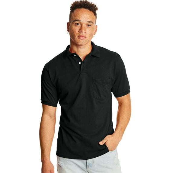 Hanes EcoSmart Men's Pocket Polo Shirt, 2-Pack Black S