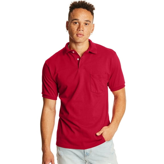 Hanes EcoSmart Men's Pocket Polo Shirt, 2-Pack Deep Red XL