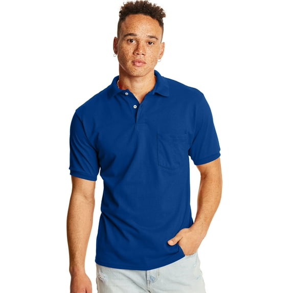 Hanes EcoSmart Men's Pocket Polo Shirt, 2-Pack Deep Royal S