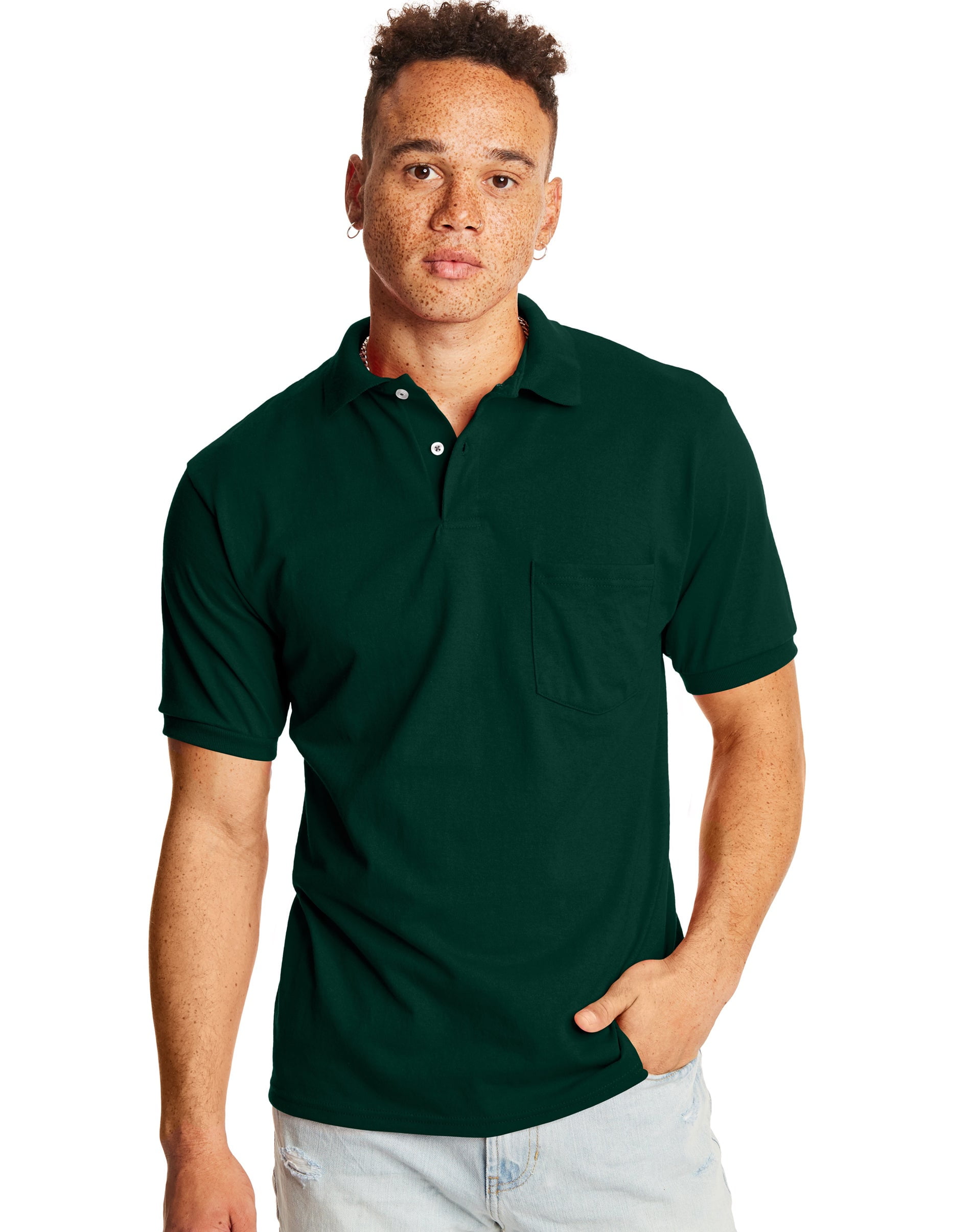 Hanes, Men's Polo Shirt, 2-Pack Deep Forest 3XL, Cotton Blend