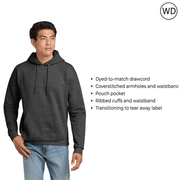 Hanes Men's Ecosmart Hoodie -WD17 Fleece Sweatshirt, Pullover Hooded Sweatshirt for Men, Charcoal Heather M
