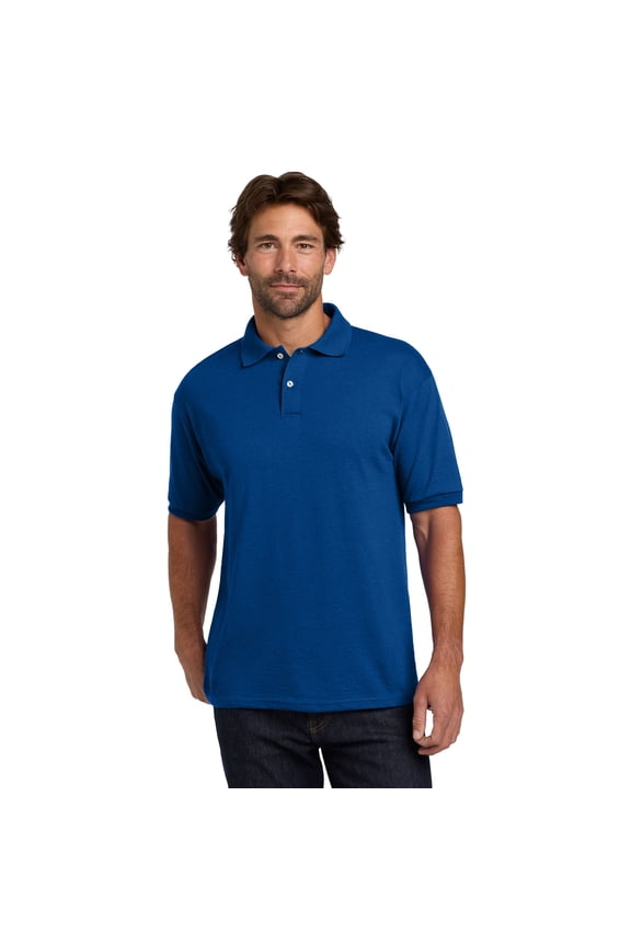 Men's Ecosmart Jersey Polo, Short Sleeve Collared Shirt, 50-50 Cotton-Poly, Deep Royal, M