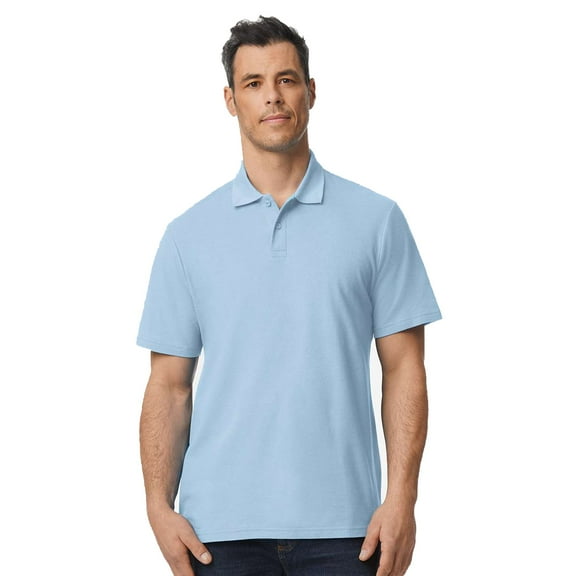 Hanes Men's Ecosmart Jersey Polo, Short Sleeve Collared Shirt, 50-50 Cotton-Poly, Light Blue, M