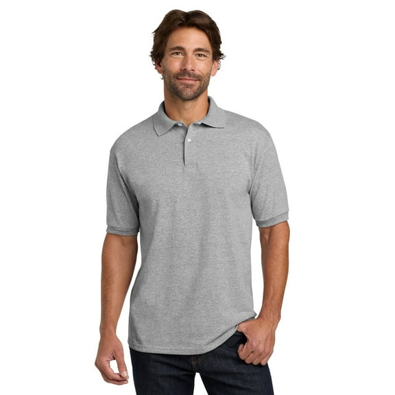 Hanes Men's Ecosmart Jersey Polo, Short Sleeve Collared Shirt, 50-50 Cotton-Poly, Light Steel, M