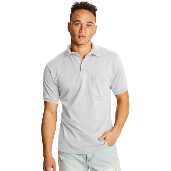 Hanes EcoSmart Men's Pocket Polo Shirt, 2-Pack White L