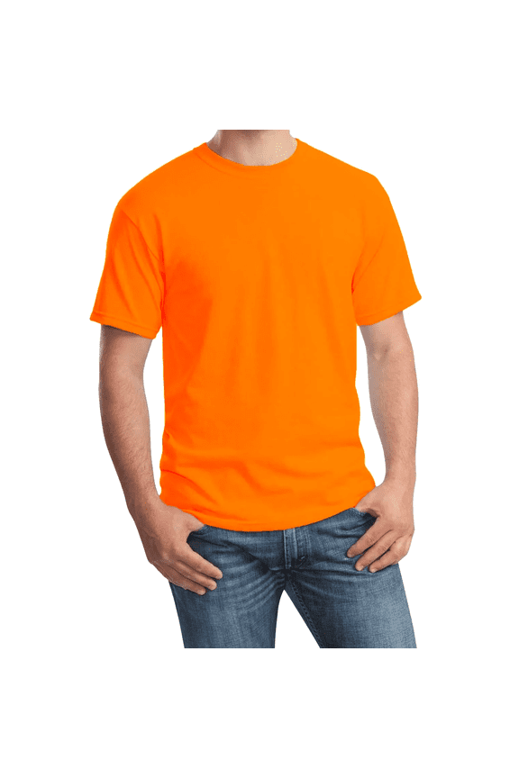 Men’s Essential Short Sleeve T-Shirt, Hi Vis 60/40 Cotton/Poly Work Tee, Safety Orange, M