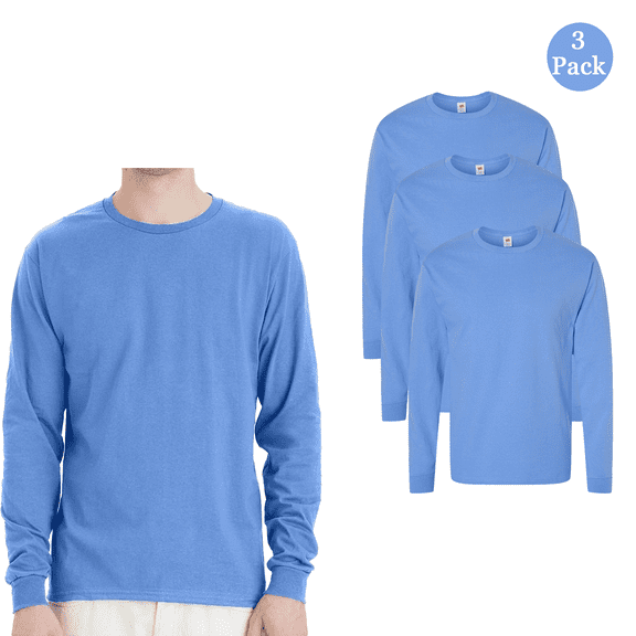 Hanes Men's Essential-T Long Sleeve T-Shirt, 3-Pack Comfortable Crew Neck Carolina Blue Bulk Tee S