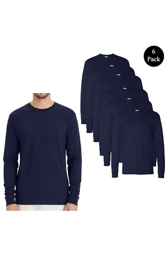 Men's Essential-T Long Sleeve T-Shirt, 6-Pack, Durable Crew Neck Comfy Casual Navy Tee, L