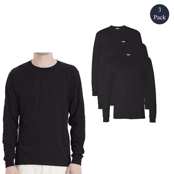 Hanes Men's Essential-T Long Sleeve T-Shirt, Comfortable Crew Neck Durable Tee, Black, 3-Pack, L
