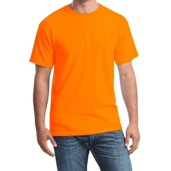 Hanes Men’s Essential Short Sleeve T-Shirt, Hi Vis 60/40 Cotton/Poly Work Tee, Safety Orange, S