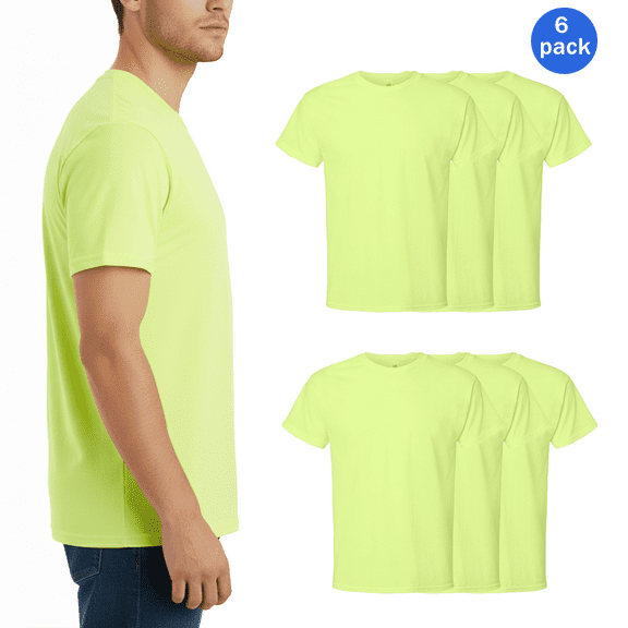 Hanes Men’s Essential-T T-Shirt, High Vis Crewneck, Comfortable Safety Green Short Sleeve Tee, 6 Pack, Sizes S-5XL