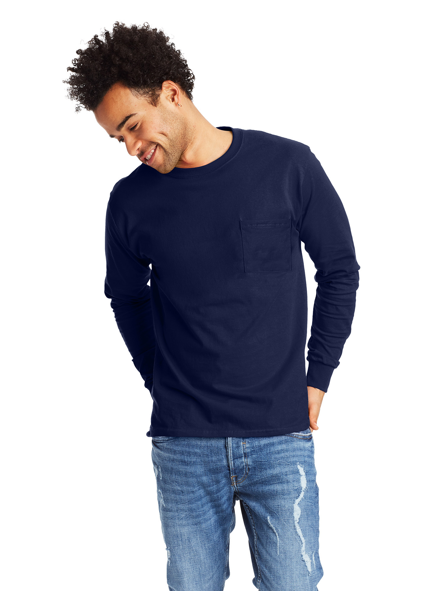 Hanes Men's Essentials Long Sleeve Pocket Tee, Up To Sizes 3XL ...
