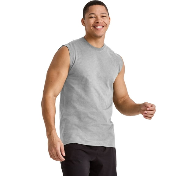Hanes Essentials Men's Muscle Tank Sleeveless Tee Workout Gym Crewneck Midweight