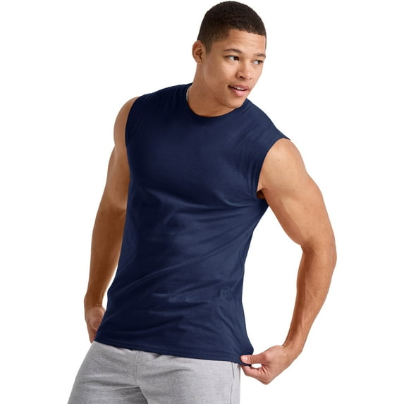 Hanes Essentials Men's Muscle Tank Sleeveless Tee Workout Gym Crewneck Midweight