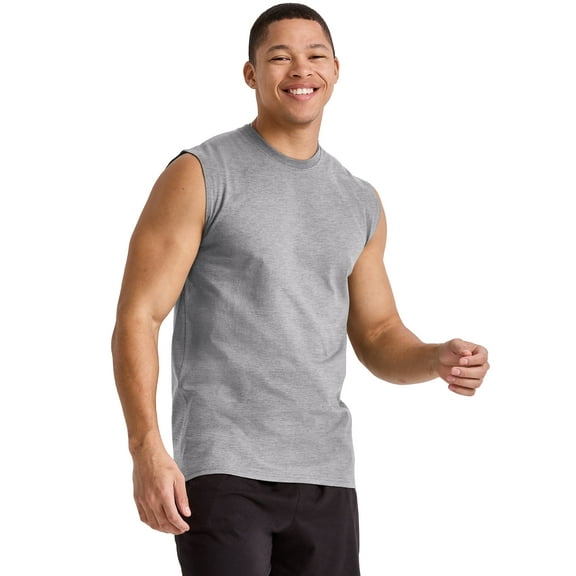 Hanes Essentials Men's Muscle Tank Sleeveless Tee Workout Gym Crewneck Midweight