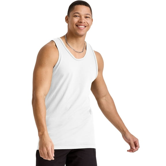 Hanes Essentials Men’s Tank Top Cotton Sleeveless Tee Midweight Banded Neck Armholes