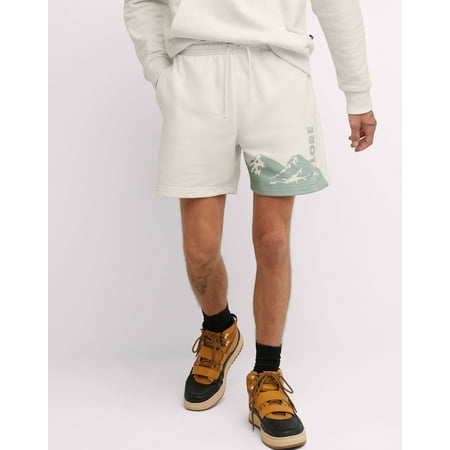 Hanes Explorer Unisex French Terry Shorts, Explore Mountains, 6" Natural S