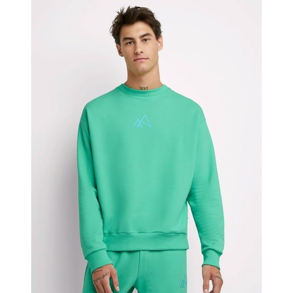 Hanes Explorer Unisex French Terry Crewneck Sweatshirt, Adirondack Peaks Happy Spring Green XL