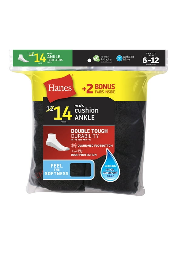 Men's Fresh IQ Ankle Cushion Socks, 12 + 2 Bonus Pack