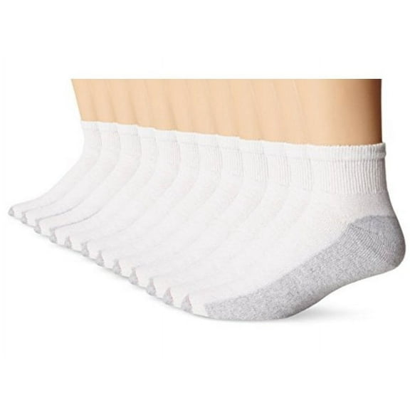 Hanes Men's FreshIQ Ankle Socks, 12-Pack, White, Shoe Size: 12-14