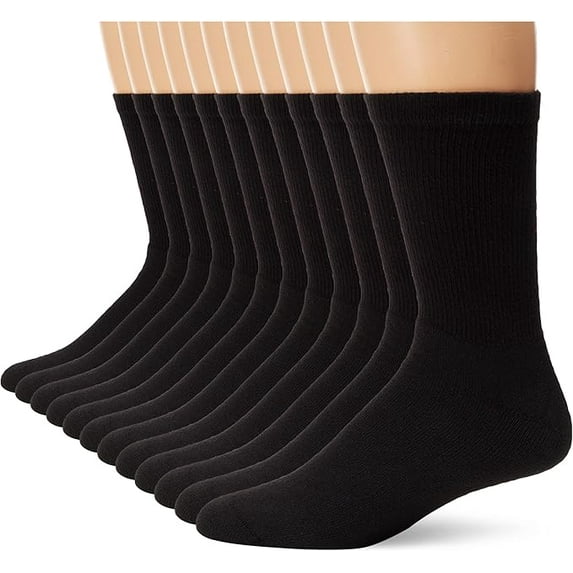 Hanes Mens Crew Socks, 12-Pack (184V12) (Sneaker & Shoe Sizes: 6-12 / Sock Sizes: 10-13, Black)