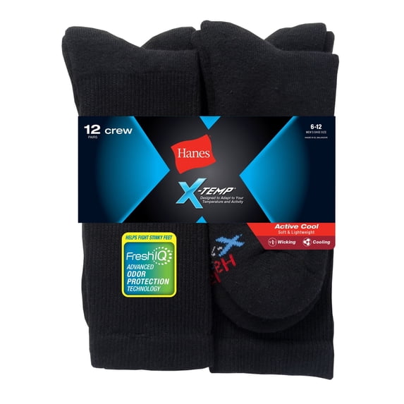 Hanes Men's FreshIQ X-Temp Active Cool Big and Tall Crew Socks 12-Pack