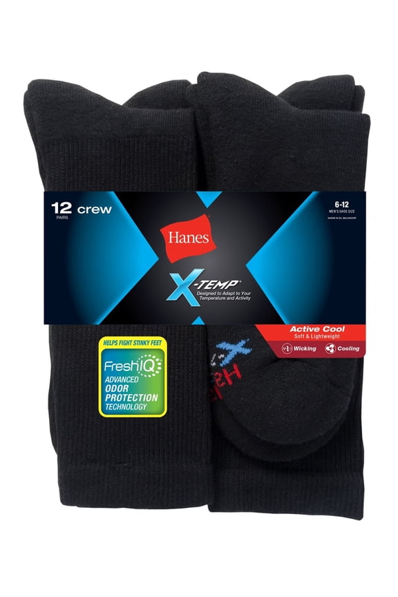 Men's FreshIQ X-Temp Active Cool Big and Tall Crew Socks 12-Pack