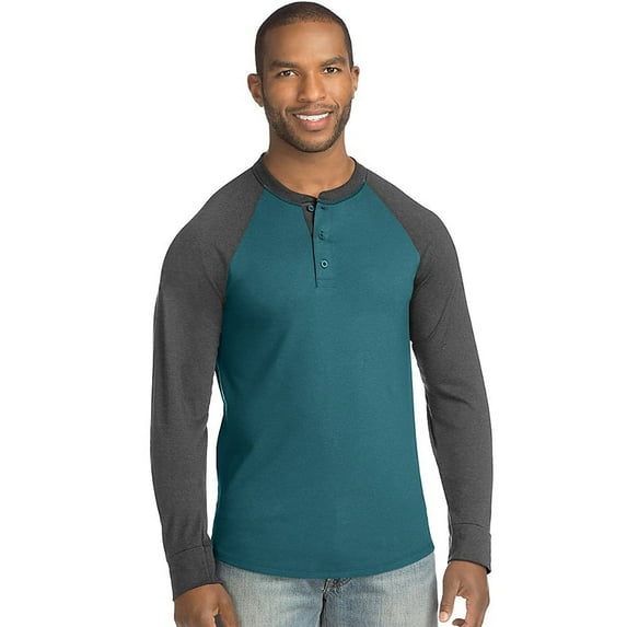 Hanes Men's FreshIQ X-Temp Colorblock Long-Sleeve Raglan Henley Tee
