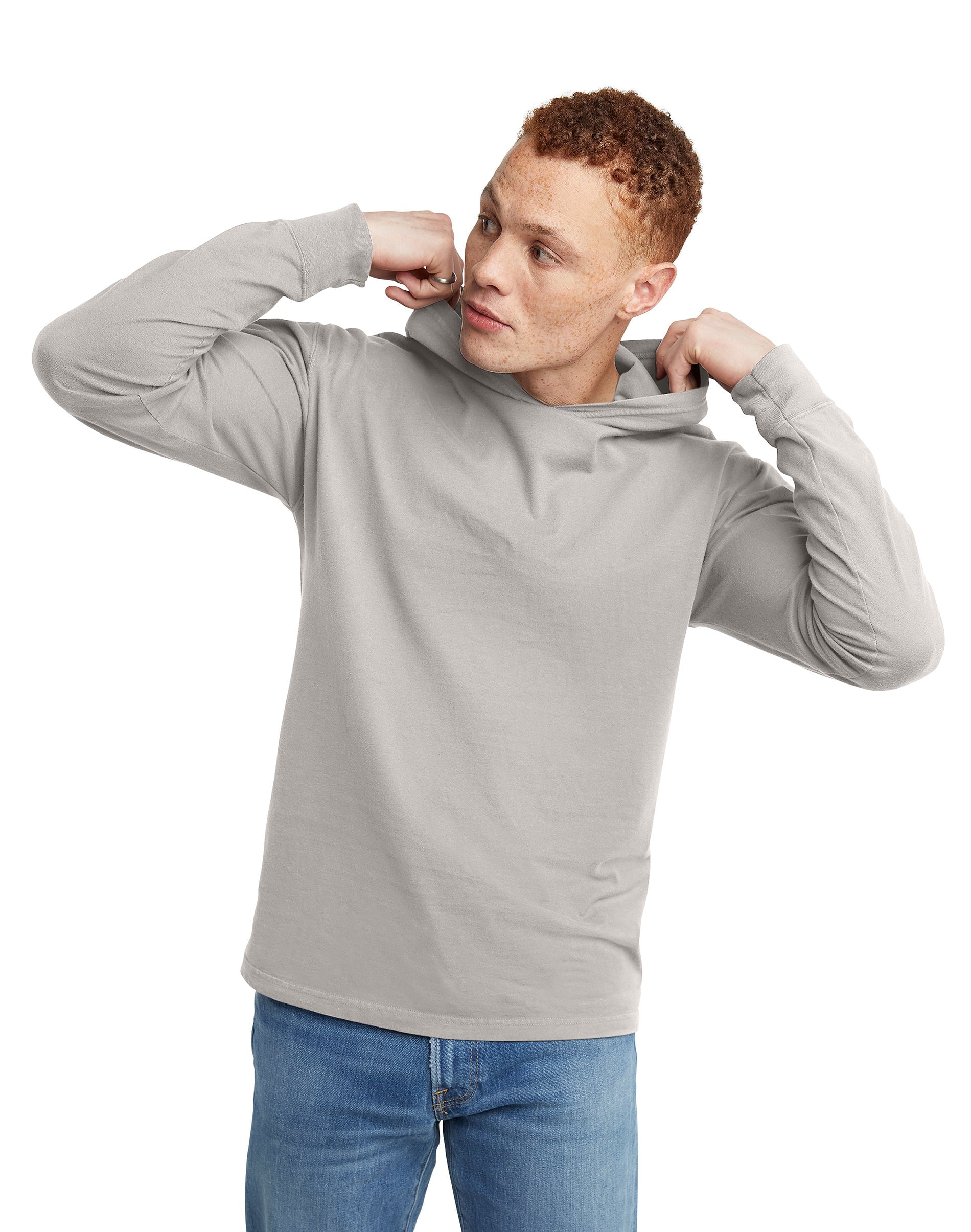 Hanes Men s T Shirt Hoodie Garment Dyed Cotton Long Sleeve Jersey Tee sz S 3XL