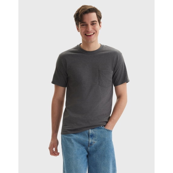 Hanes Beefy-T Unisex Cotton Pocket T-Shirt Charcoal Heather 2XL